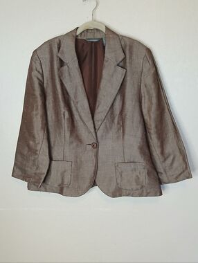 Hillard & Hanson Dark Brown Ramie Lunen Blend Blazer Jacket Size 16 XL